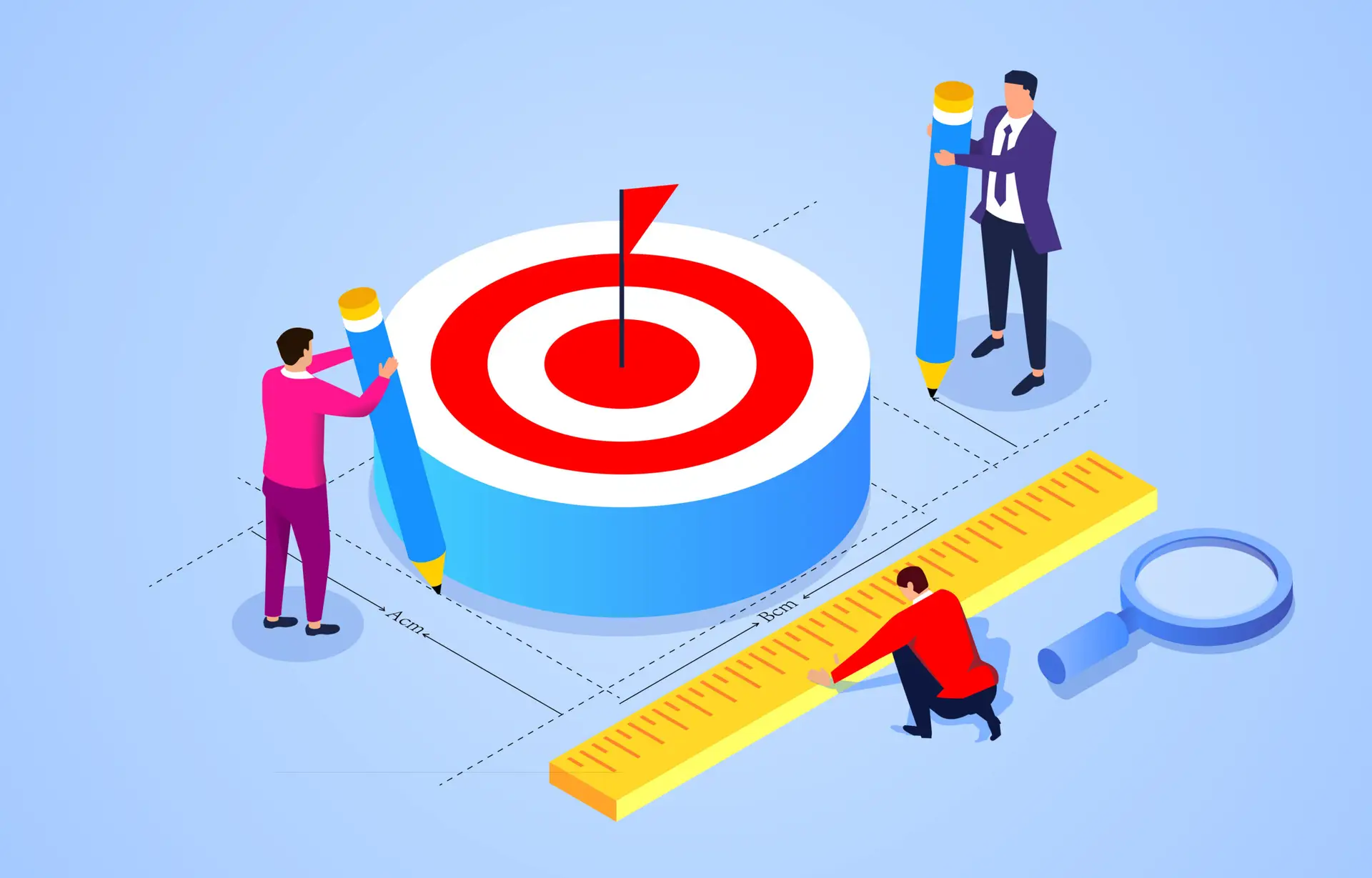 Ecommerce KPIs illustration Target Ruler and Pencils