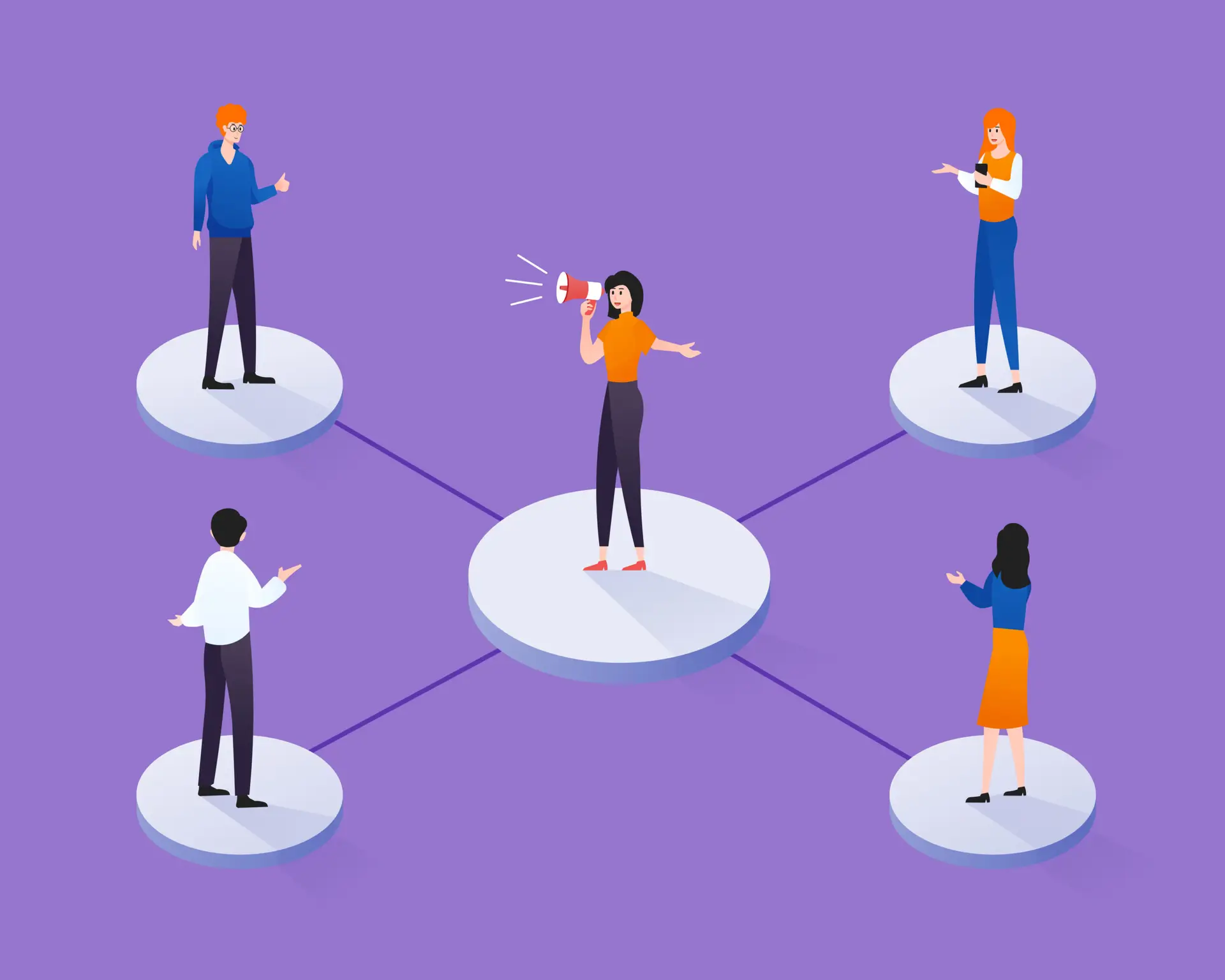 Affiliate Networks Concept Ecommerce Advertising Illustration People on Platforms