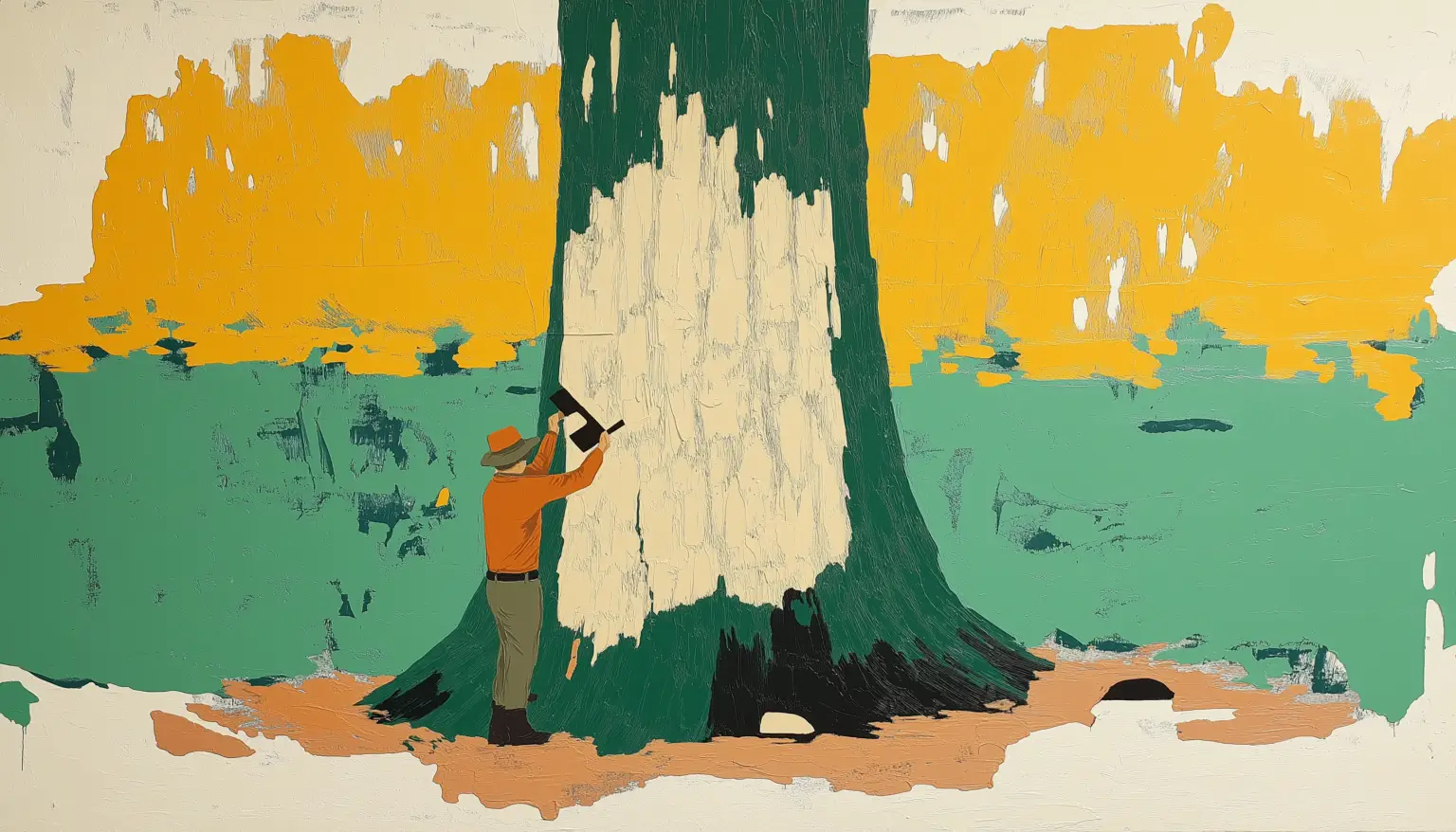 Painting Man Working On Tree To Illustrate Long Term Ecommerce Planning
