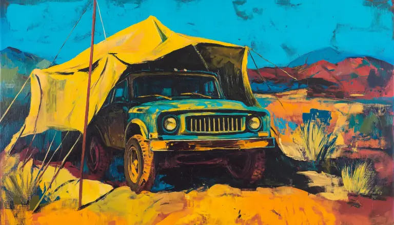 Scout Truck Under Tent In Desert Painting