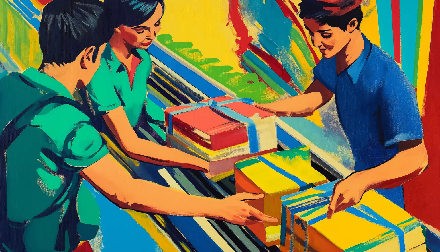 Three People Three Packages Painting Ecommerce Advertising Targeting