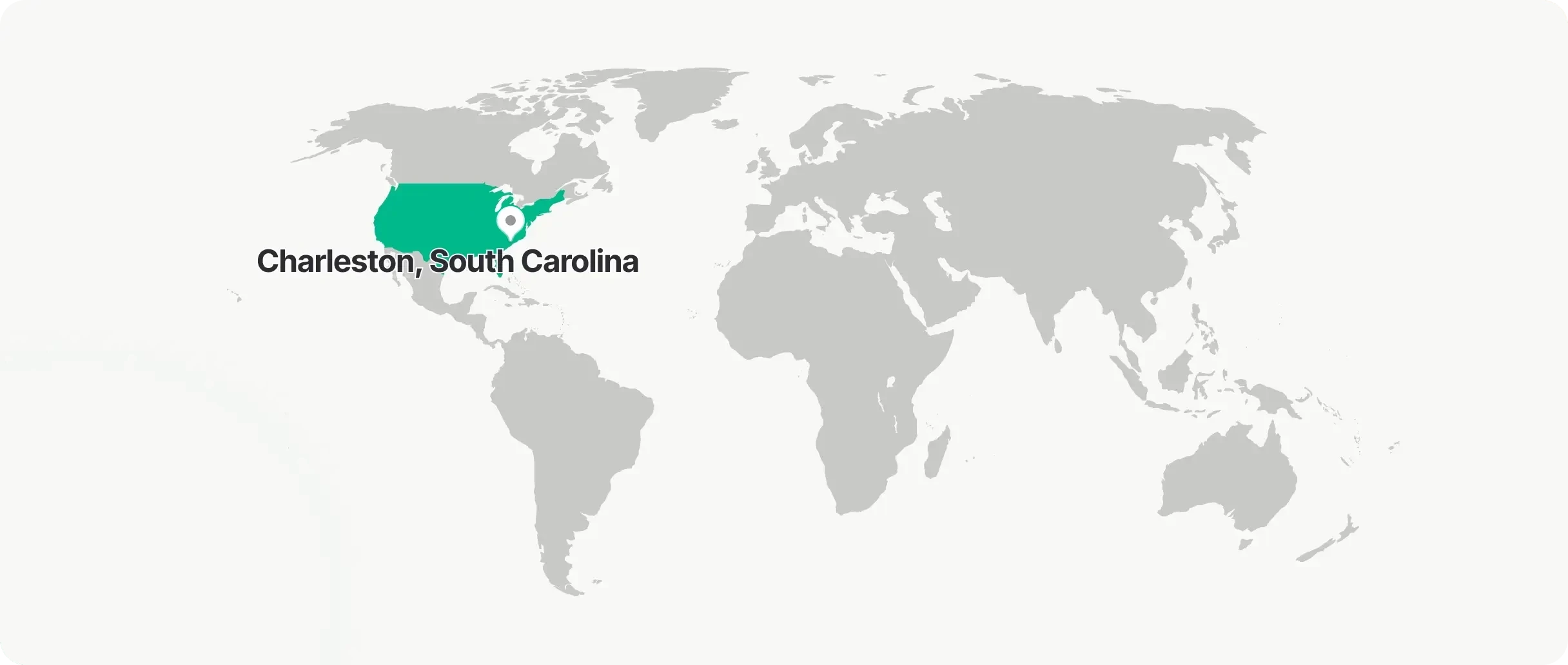 World map with a location marker on Charleston, South Carolina