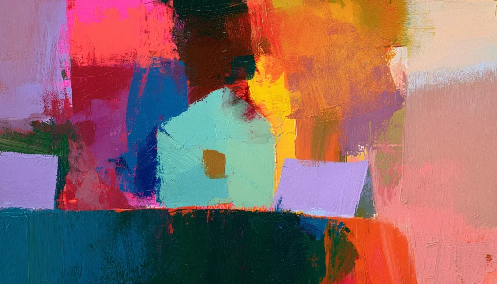 Abstract painting of an opened shortlist envelope on a banquet table between place cards