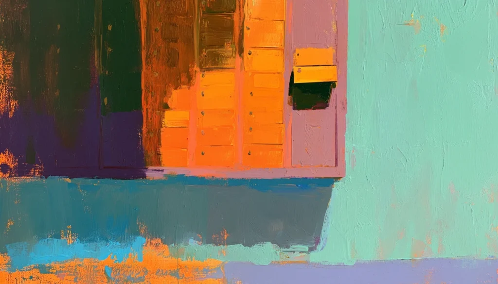 Abstract painting of a lobby directory board with brass letters