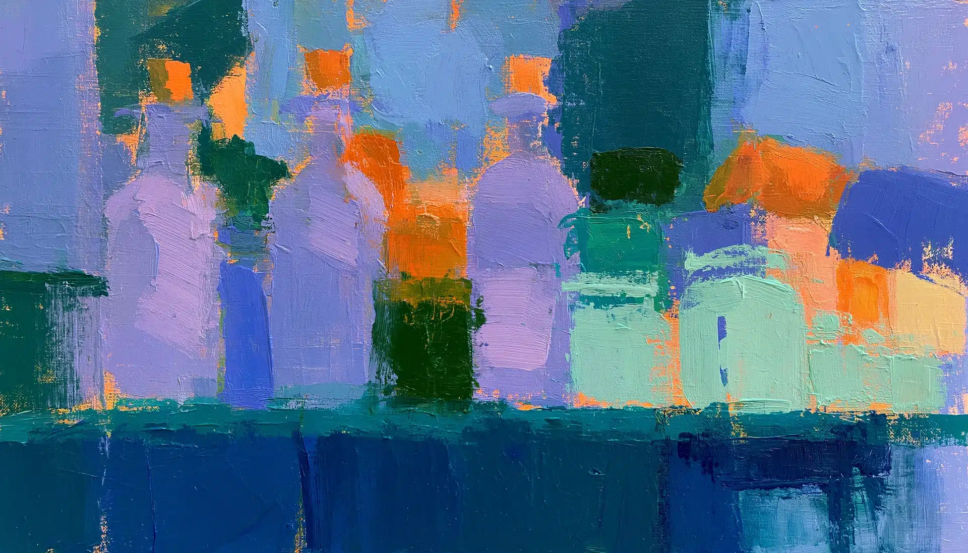 Pop-art painting of a shop shelf of tall bottles and jars, illustrating personal care and beauty ecommerce market research